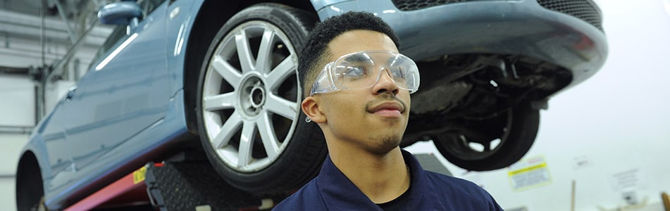 Motor Vehicle student in safety glasses